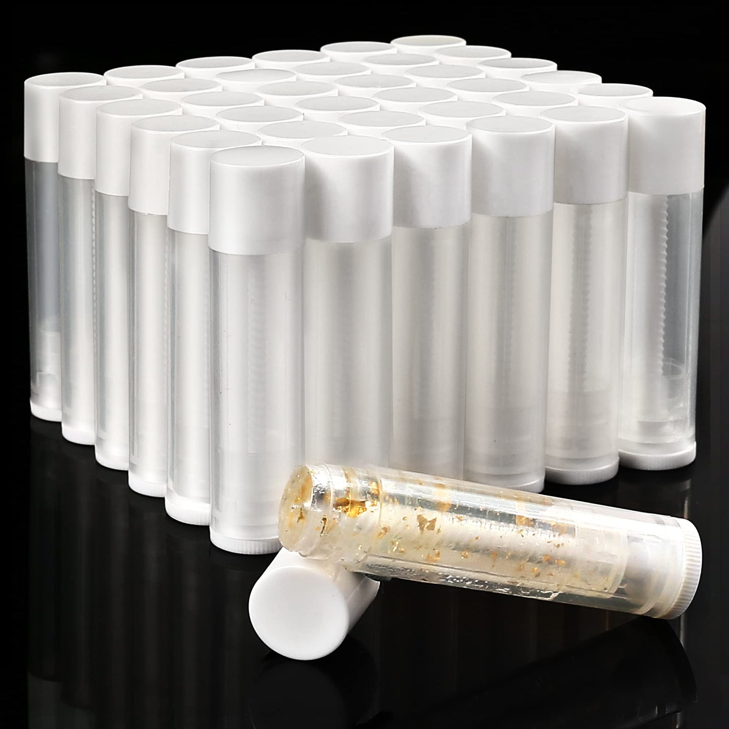 LotFancy 60 Lip Balm tubes Empty, 5.5ml (3/16 Oz) Lip Balm Container Tubes with White Caps, BPA Free & Leak Free, Refillable