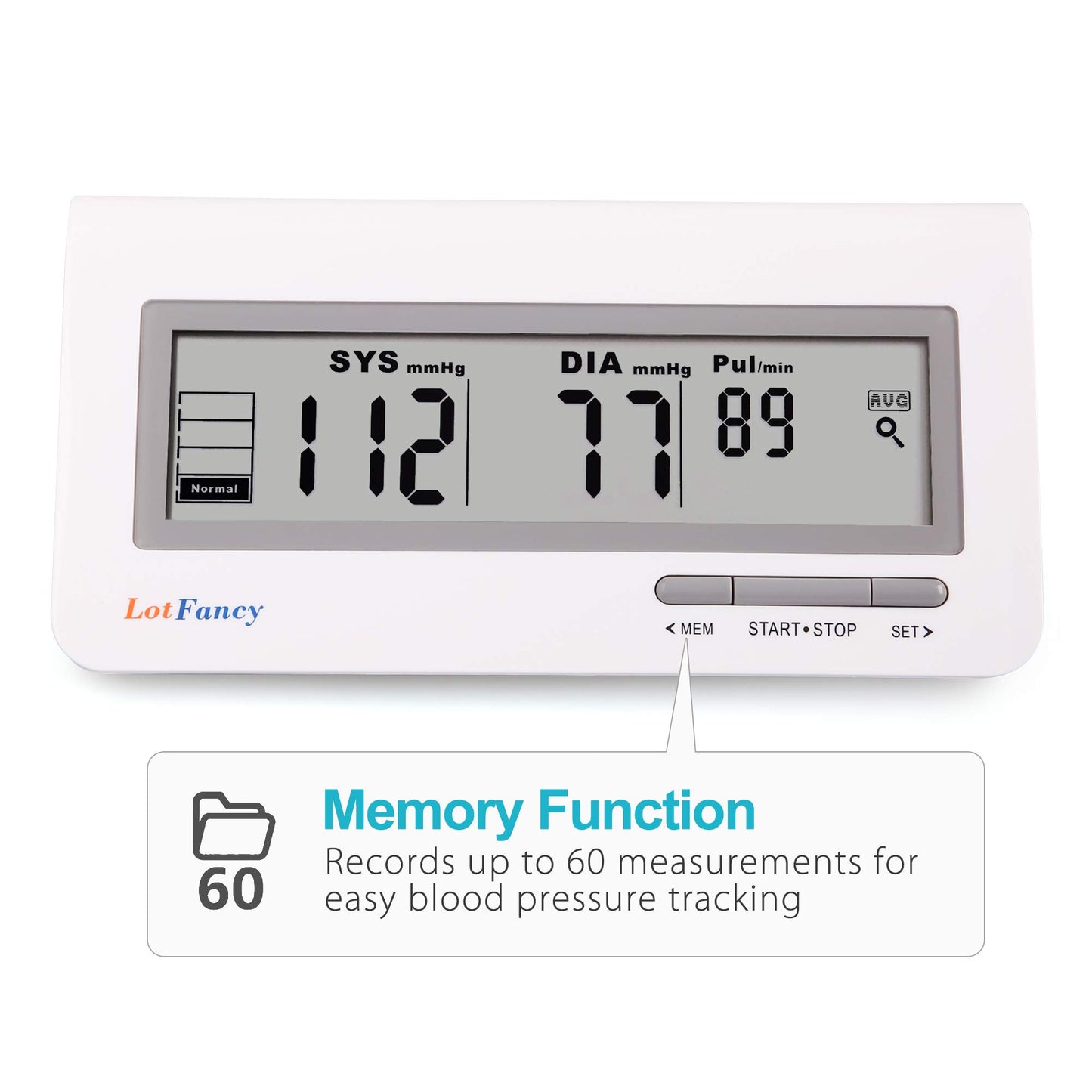 LotFancy FDA Approved Auto Digital Arm Blood Pressure Monitor,Large LCD Display,Irregular Heartbeat Detection, 60 Records,Average Latest 3 Records