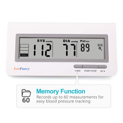 LotFancy FDA Approved Auto Digital Arm Blood Pressure Monitor,Large LCD Display,Irregular Heartbeat Detection, 60 Records,Average Latest 3 Records