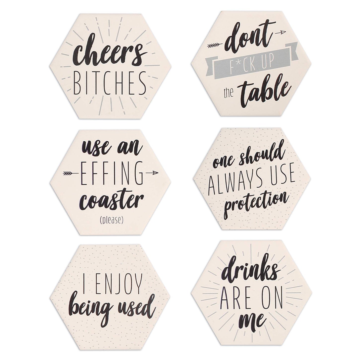 LotFancy Funny Coasters for Drinks Absorbent with Holder, 6PCS Ceramic Coasters with Cork Base