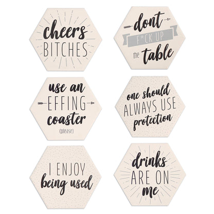 LotFancy Funny Coasters for Drinks Absorbent with Holder, 6PCS Ceramic Coasters with Cork Base