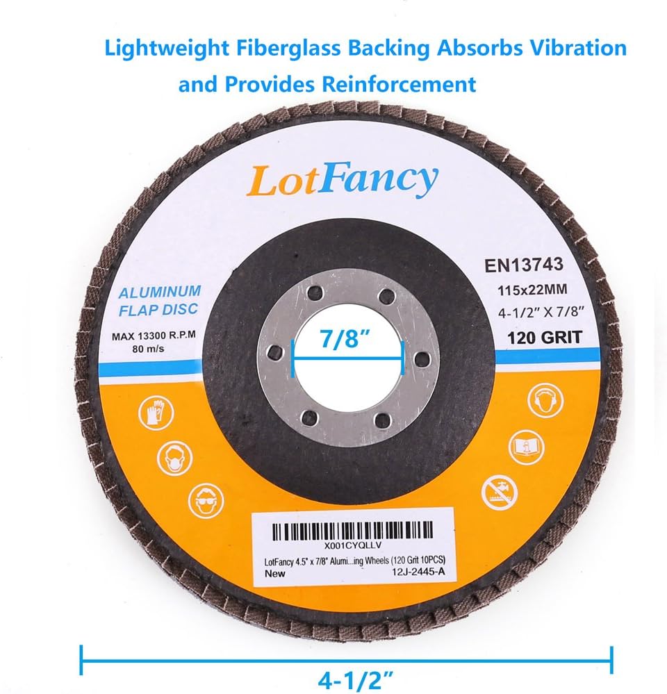 LotFancy Flap Disc 4 1/2 Inch, 10PCS, 120 Grit Grinding Sanding Wheels for Angle Grinder, Aluminum Oxide Abrasive, Type #27, 4.5 x 7/8in