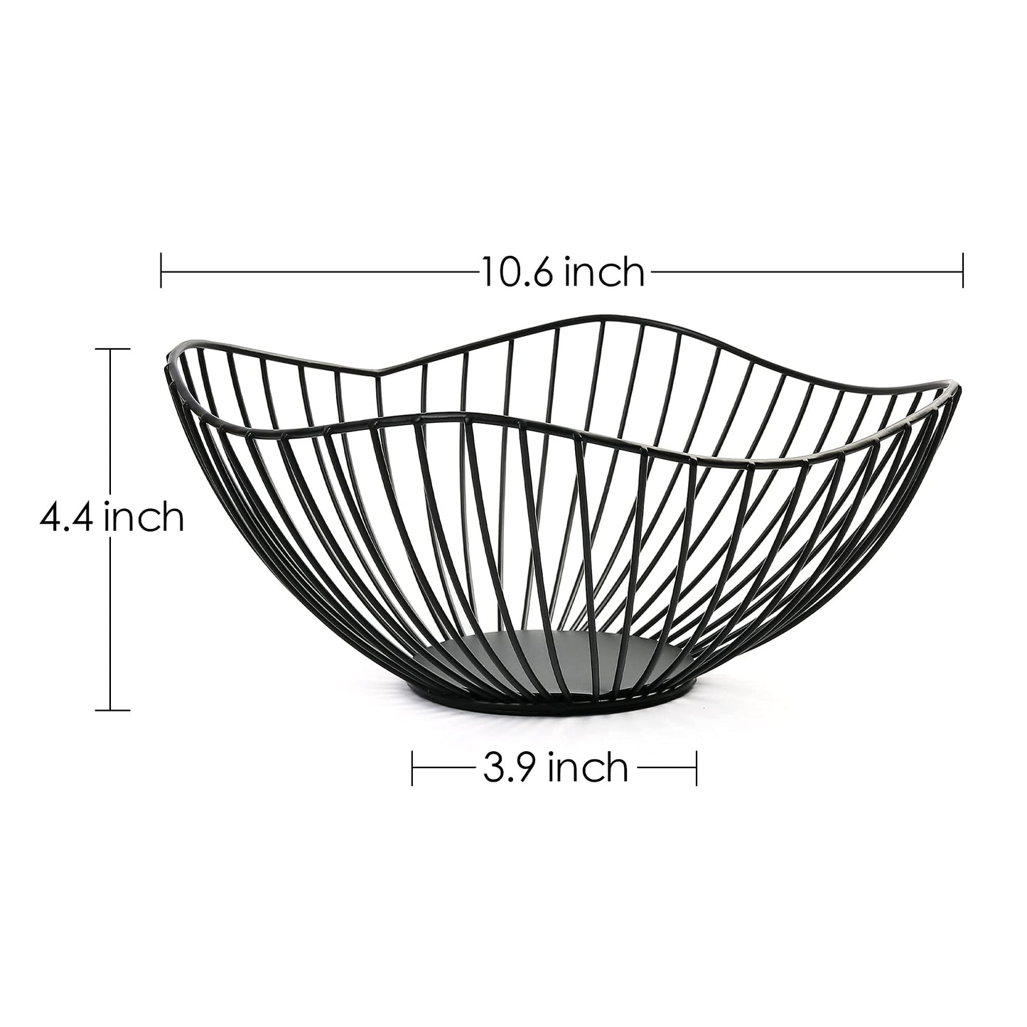 LotFancy Fruit Bowl, 2 Pack, Metal Wire Fruit Basket for Kitchen Living Room, Modern Decorative Countertop Vegetable Fruit Holder Organizer, Black