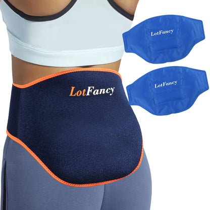 LotFancy Gel Ice Pack for Back Injuries, 2pcs Hot Cold Packs with Wrap for Lower Back Belly Waist Hip Lumbar Abdomen Leg Pain Relief, Reusable Cooling Heating Therapy Compress for Arthritis PMT