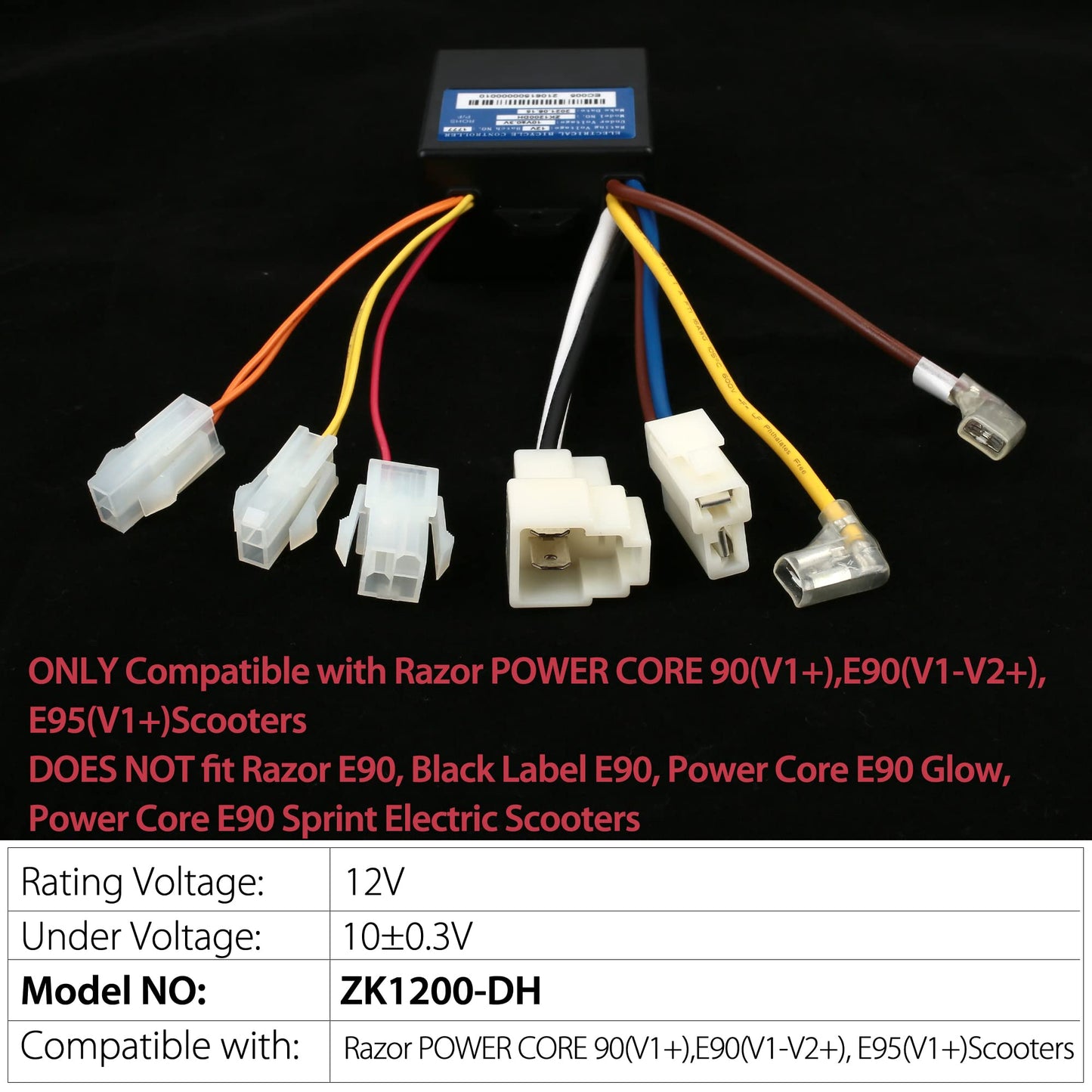 LotFancy 12V Controller with 7 Connectors for Razor Power Core 90(V1+), E90(V1 - V2+), E95(V1+), Model No: ZK1200-DH