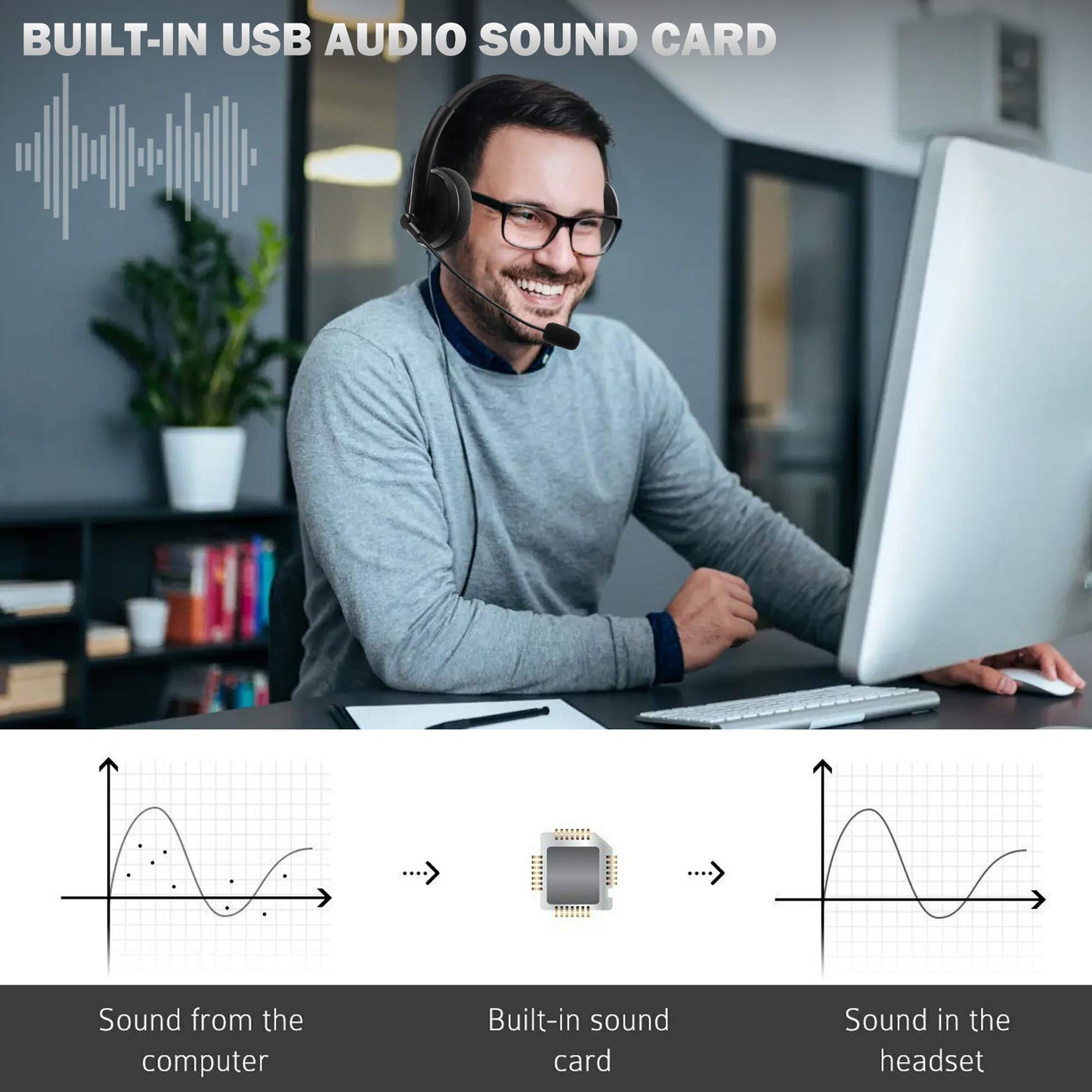 LotFancy USB Headset, Corded PC Headphone with Noise Cancelling Microphone, Connect to Mobile Phone/Computer/Laptop, for Work, Gaming, 3.5mm / USB