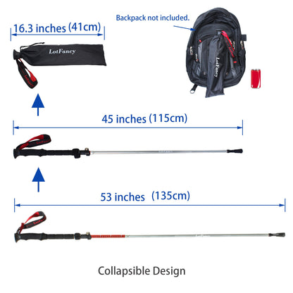 Trekking Pole for Women Men, LotFancy Collapsible Hiking Stick, Tungsten Steel Spike Tip, Extra Rubber Tips