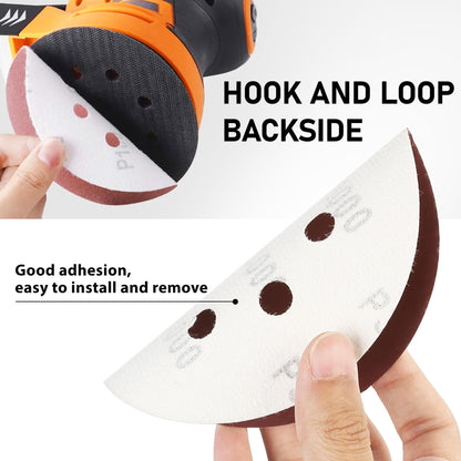 LotFancy 6" 6-Hole Sanding Discs Sandpaper Hook and Loop Pads 40/60/80/100/120/180/240/320/400/800/1000/1500/2000 Assorted Grits