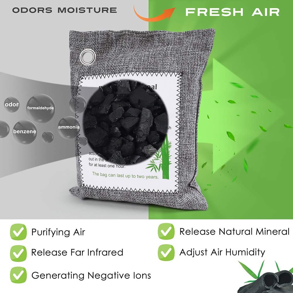 LotFancy Bamboo Charcoal Air Purifying Bags, 8 Pack (4 x 200g + 4 x 60g) Activated Charcoal Odor Eliminator Bags, Nature Air Purifier Bags for Home, Car, Closet, Pet Areas, Bathroom