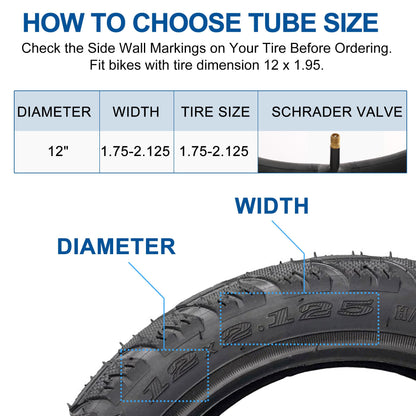 LotFancy 12'' x 1.75/1.95/2.125 Inner Tubes for Most 12" Kid Bikes, Strollers, 2 Pack 12 inch Bike Tire Tube, with 2 Tire Levers