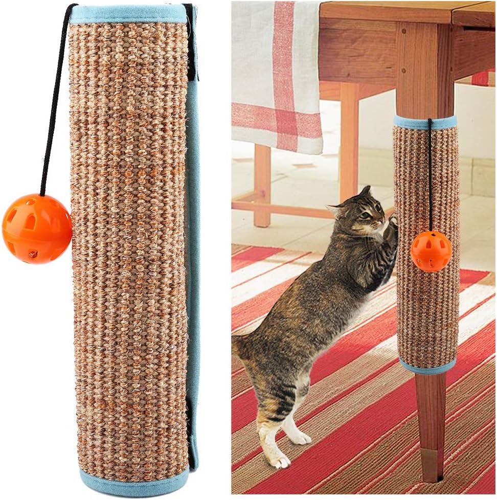 Cat Scratching Mat, Natural Sisal Cat Scratcher Mat with Interactive Ball Toy for Cat Grinding Claws, Kitty Play Scratcher Pad for Protecting Furniture Sofa Couch