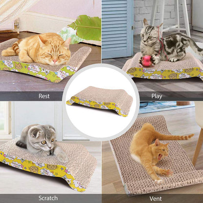 Cat Scratcher Cardboard with Catnip, Pack of 2 Recycle Corrugated Cat Scratching Board, Reversible Replacement Pad Lounge, Cute Wave Design