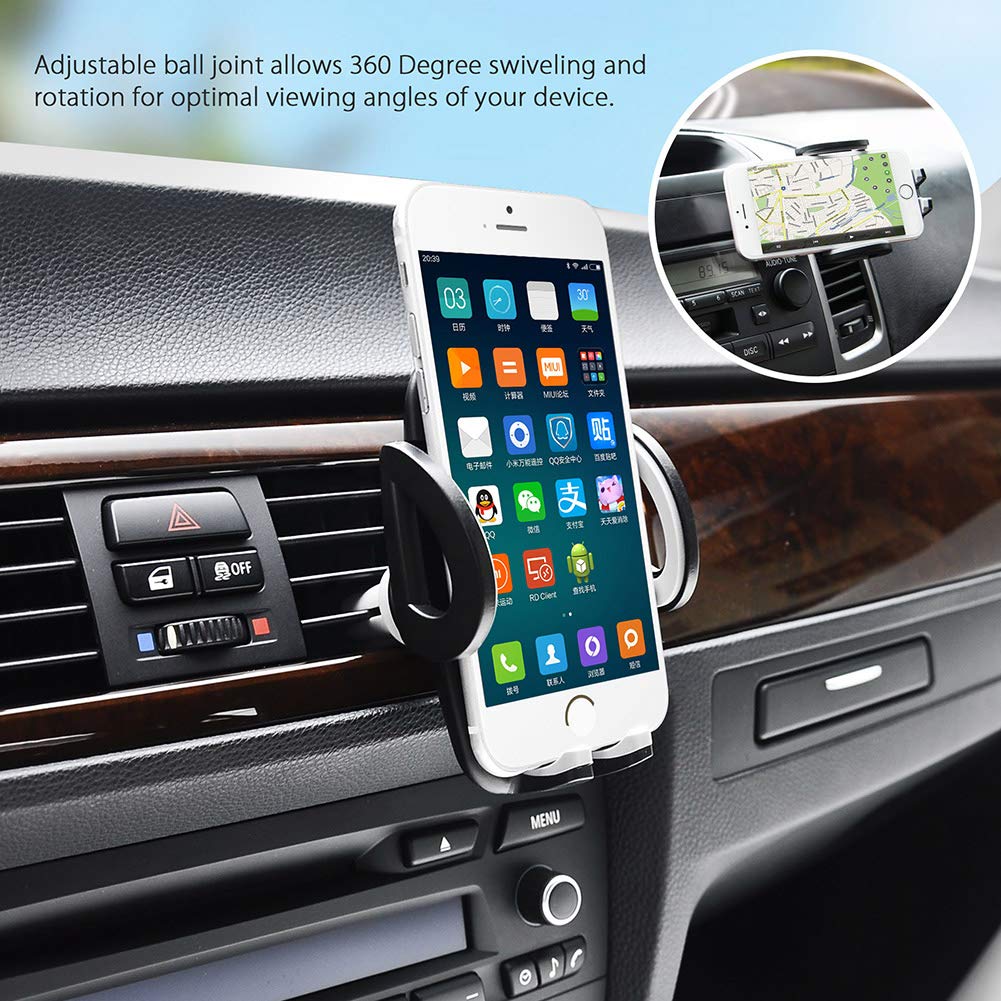 LotFancy Air Vent Car Phone Mount, Universal Cell Phone Holder with 360°Rotation, Mobile Phone Car Mount Cradle with One Touch Design Compatible with Phone 11 Pro Max/XR/XS Max/XS/X/8/8 Plus/7