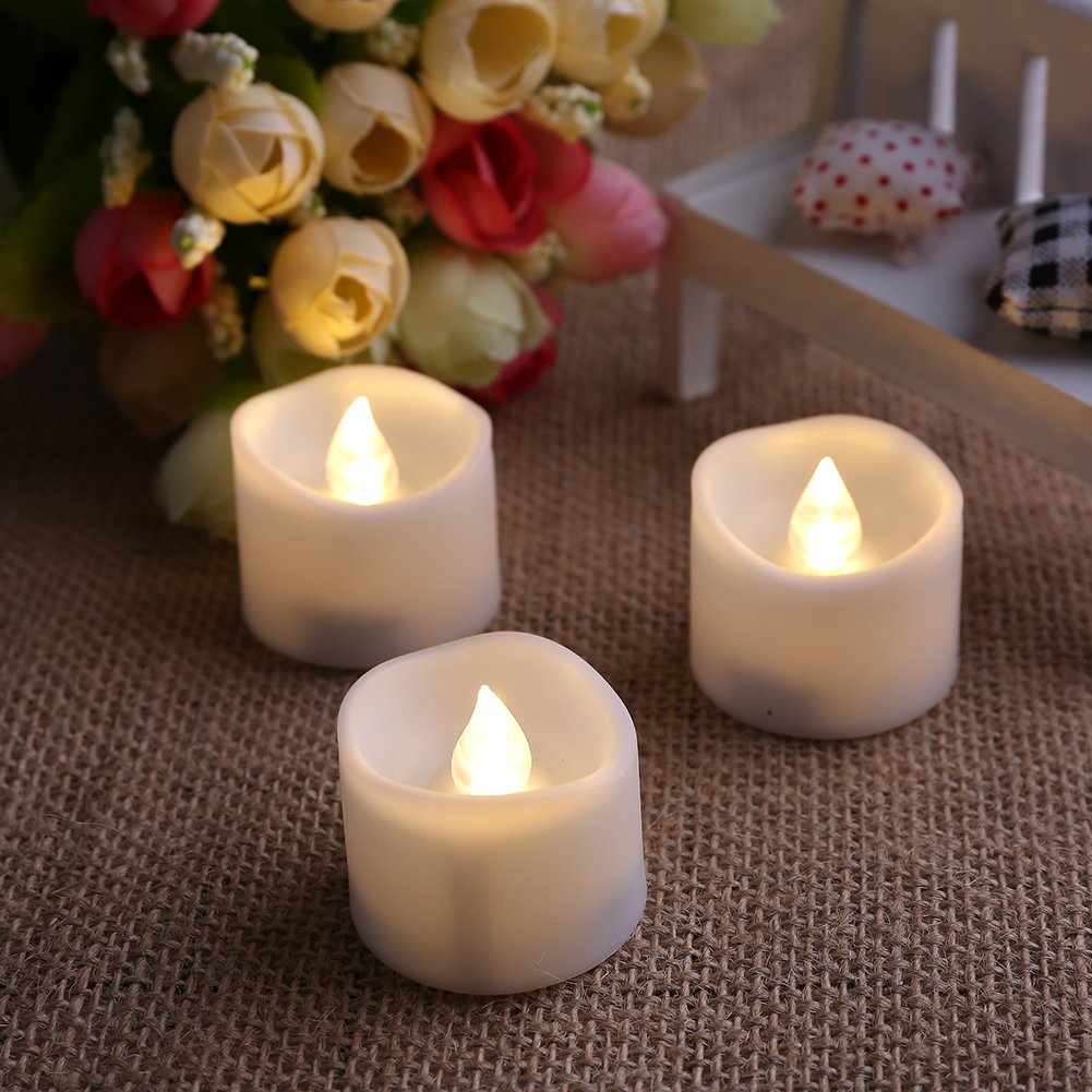 LotFancy Flameless Flickering Candles - Battery Operated Bright LED Tealight Candles Set - Electric Realistic Votive Candles, Warm White, Unscented, Pack of 12