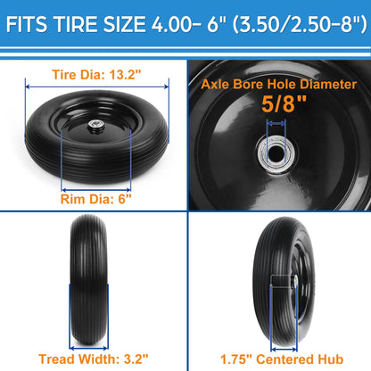 LotFancy Wheelbarrow Wheels and Tires, Replacement for Wheel Barrel Lawn Cart Garden Wagon