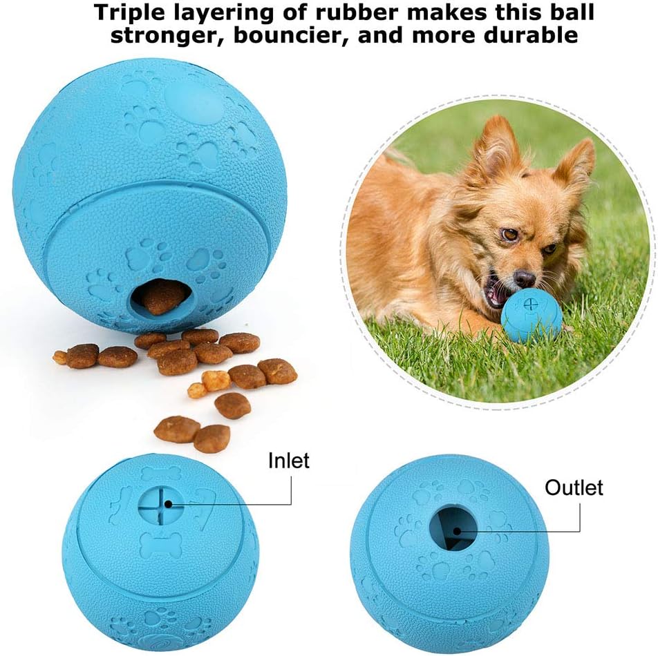Prime Pets 4 Pack IQ Treat Ball, Fun Interactive Food Dispensing Dog Toys, Non-Toxic Natural Rubber Dog Puzzle Chew Toys, for Tooth Cleaning, Chewing, Playing