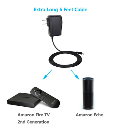 LotFancy Power Adapter for Amazon Echo (1st Gen) and Amazon Fire TV (2nd Gen), UL Listed, 6FT Cable, AC/DC Power Converter, Replace Part# RE78VS, PA-12101AZ1, DV83YW, 2ADU5-4902