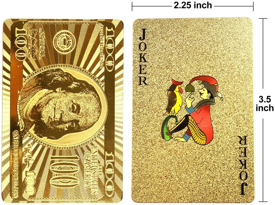 24K Gold Foil Playing Cards, 2 Decks of Cards with Boxes, Waterproof Plastic, Bridge Size Standard Index, for Cards Games, Magic Props