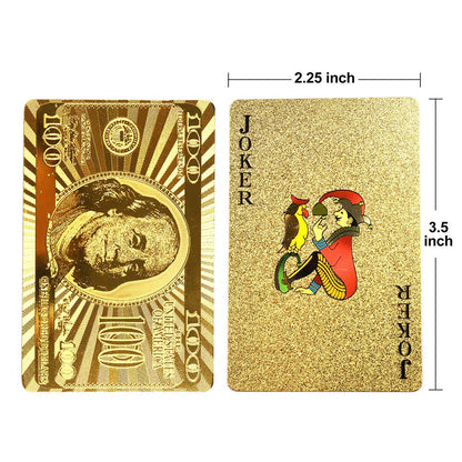 LotFancy Golden Foil Plated Playing Cards, 2 Decks of Cards, Bridge Size Standard Index, for Cards Games, Magic Props, Great Gift (1 Deck Bill Backing and 1 Deck Mosaic Backing)