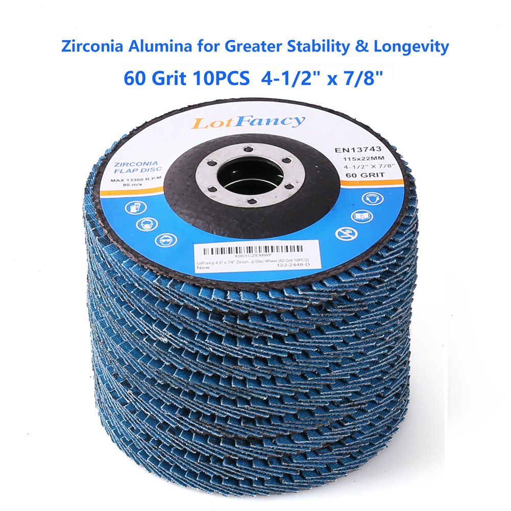 LotFancy 4.5 Inch Flap Discs, 10PCS 60 Grit Grinding Wheels Sanding Discs, Zirconia Alumina Abrasive, T27