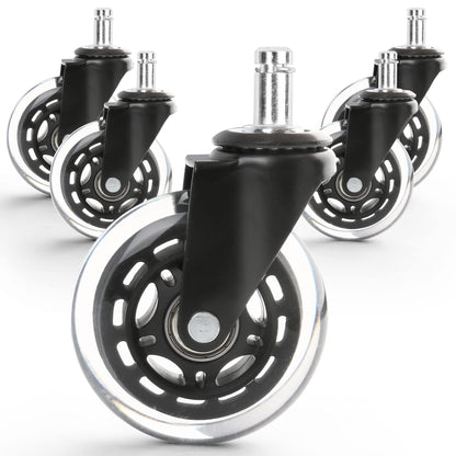 LotFancy Office Chair Wheels, Replacement Chair Caster Wheels for Hardwood Floors and Carpet, Set of 5, 3 inch, Heavy Duty, Noise Free, Rubber Wheels, Universal Fit