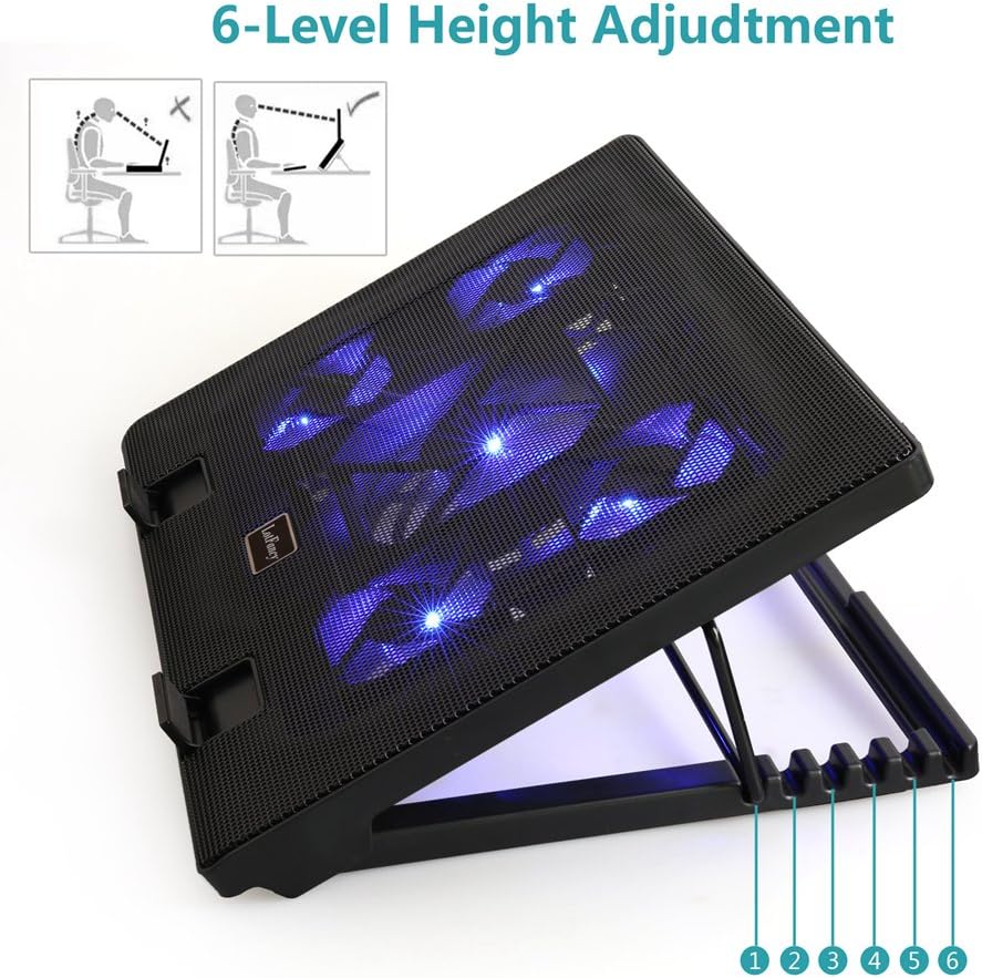LotFancy Laptop Cooler Cooling Pad with 5 Quiet Fans for 12-17" Notebook, Dual USB Ports