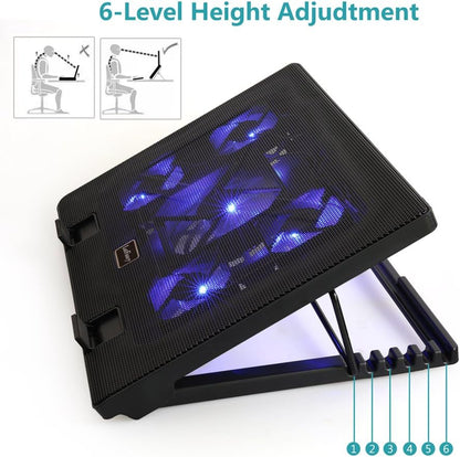 LotFancy Laptop Cooler Cooling Pad with 5 Quiet Fans for 12-17" Notebook, Dual USB Ports