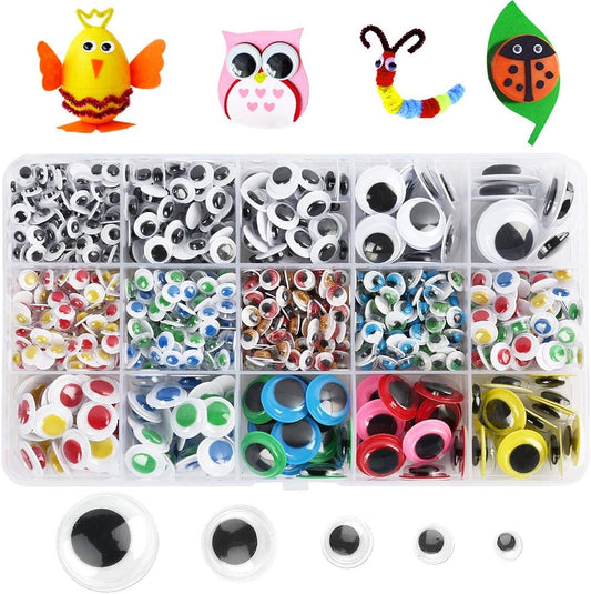 LotFancy Wiggle Googly Eyes for Crafts, 1100pcs Self-Adhesive Multi Colored Assorted Sizes (6mm, 8mm, 10mm, 12mm, 15mm, 20mm), Google Eyes Stickers for DIY, Toy Accessories, Art Crafts, Decoration