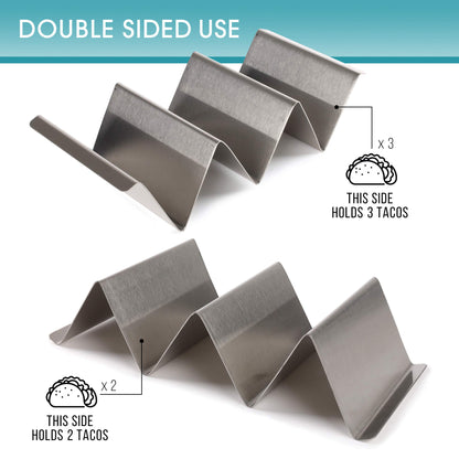 LotFancy Taco Holder Stand with Handles, Set of 4, Stainless Steel Taco Rack Serving Trays, Easy To Fill Tacos Plates, Oven Grill Dishwasher Safe, Shell Baking Racks