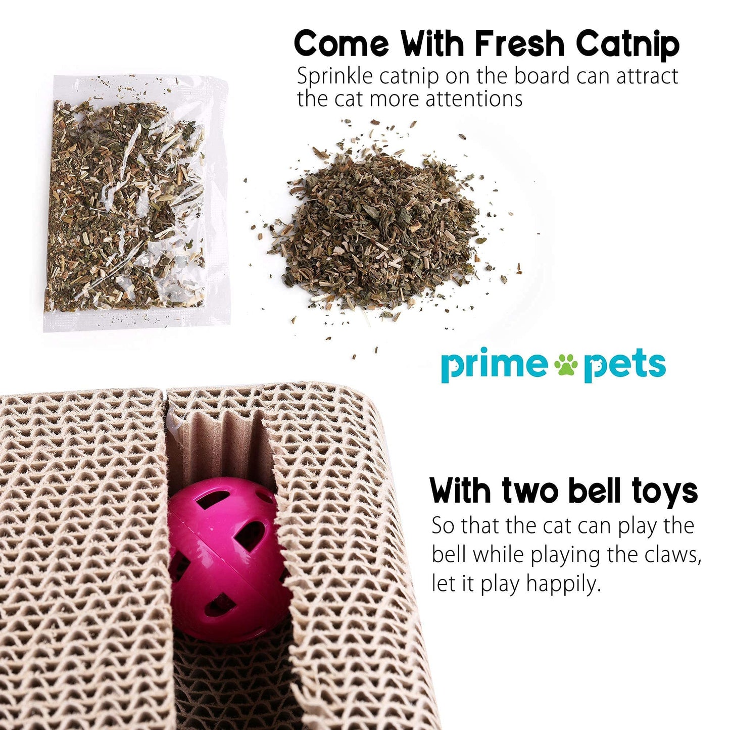 Prime Pets Cat Scratcher Cardboard Lounge, Removable Cat Scratching Couch with Catnip and Ball Toys, Reversible Corrugated Cat Scratch Board Sofa Bed for Cats Kitty Kitten