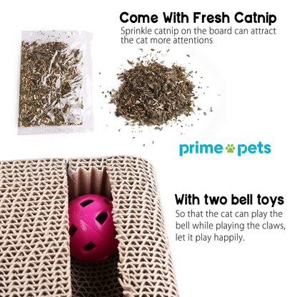 Prime Pets Cat Scratcher Cardboard Lounge, Removable Cat Scratching Couch with Catnip and Ball Toys, Reversible Corrugated Cat Scratch Board Sofa Bed for Cats Kitty Kitten