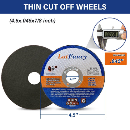 LotFancy Cut Off Wheels 4 1/2 inch, 4 inch, Angle Grinder Cutting Disc, Cutting Wheels for Metal and Stainless Steel, Welding Accessories, Thin Kerf, Flat T1 Cut-Off Tool