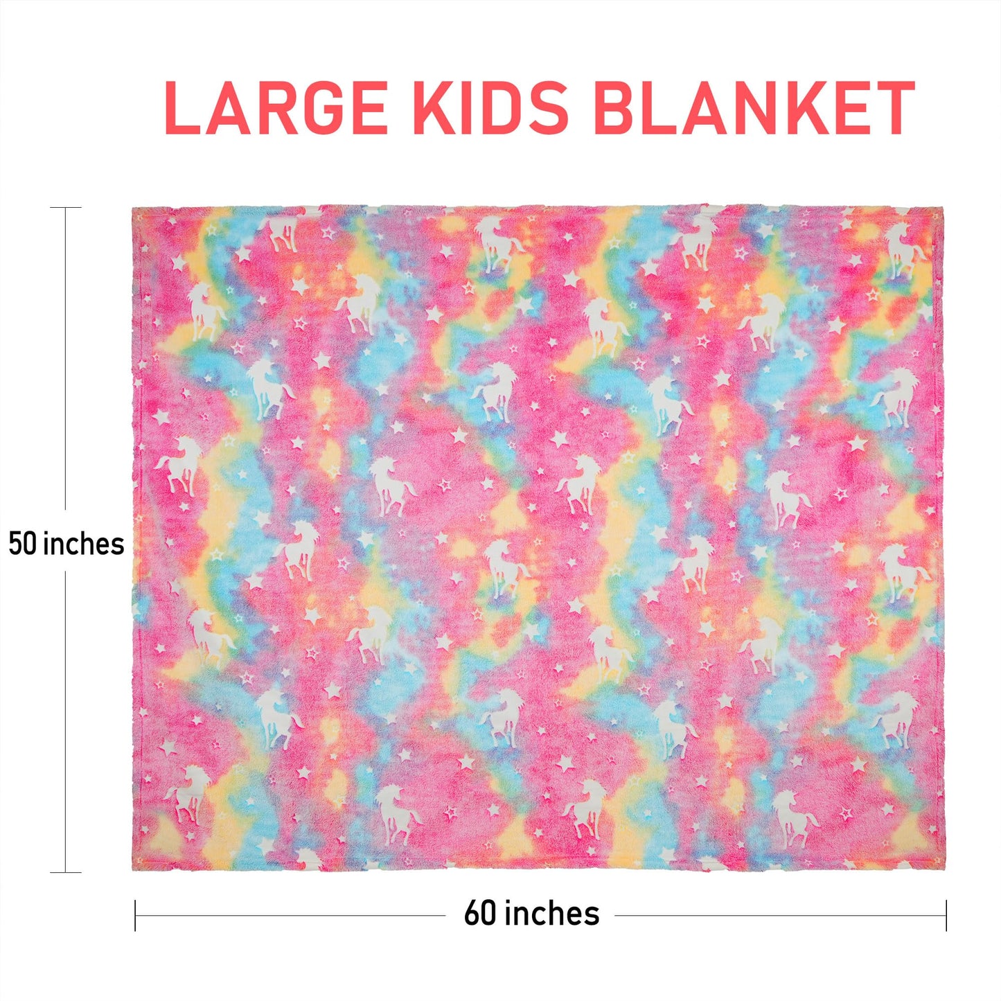 LotFancy Glow in The Dark Blanket, Unicorns Gifts for Girls Boys, Soft Luminous Kids Blankets for Birthday, 60 x 50in