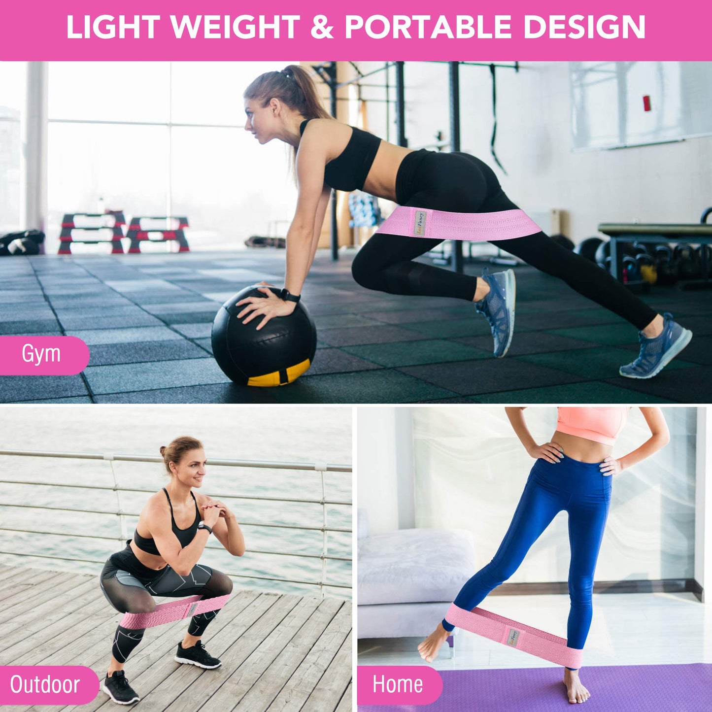 LotFancy Hip Resistance Bands, Pack of 3, Loop Booty Bands for Women Leg and Butt, Non-Slip Circles Glutes Fabric Exercise Bands for Fitness, Workout, Squat - Green, Pink, Purple