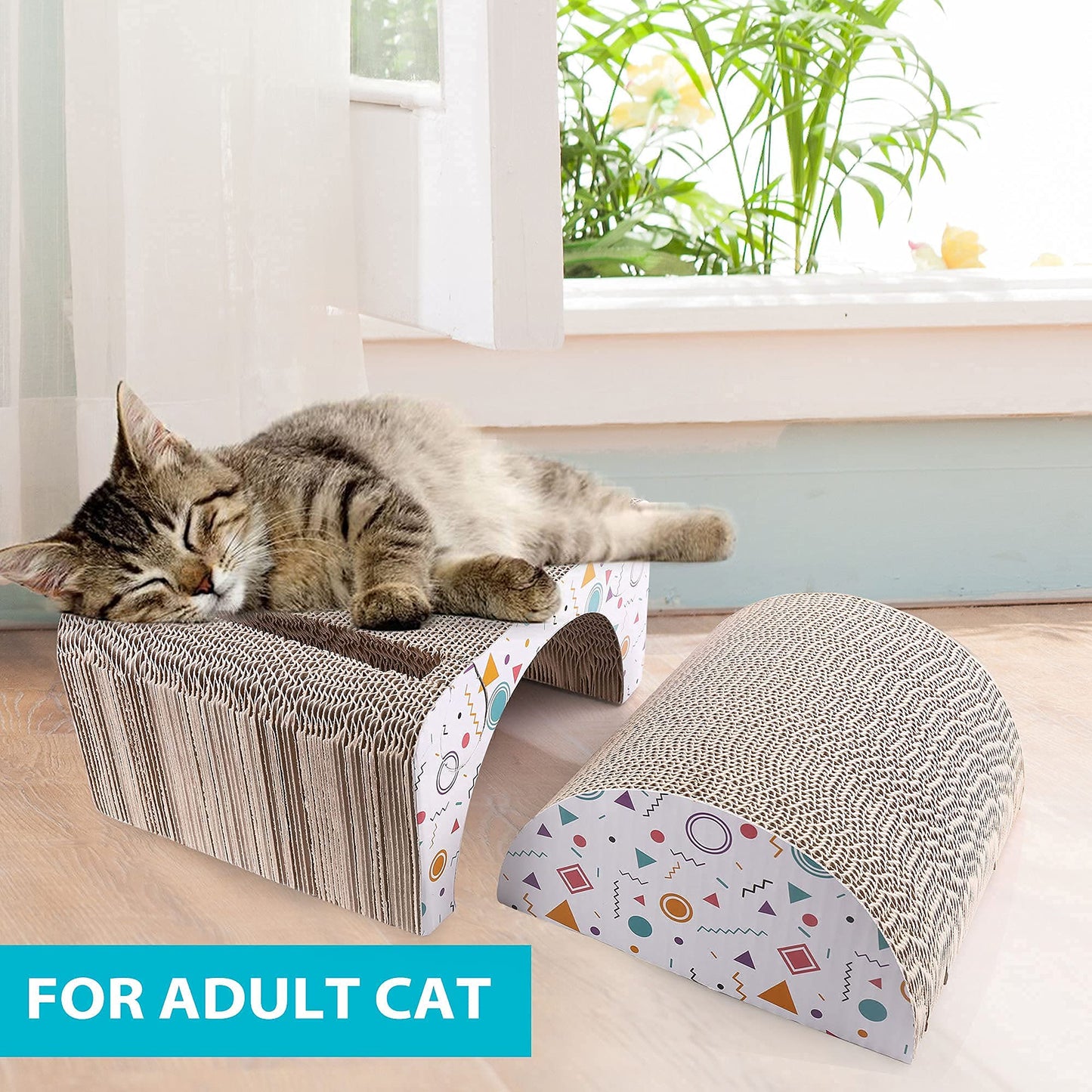 Prime Pets Cat Scratcher Cardboard Lounge, Removable Cat Scratching Couch with Catnip and Ball Toys, Reversible Corrugated Cat Scratch Board Sofa Bed for Cats Kitty Kitten