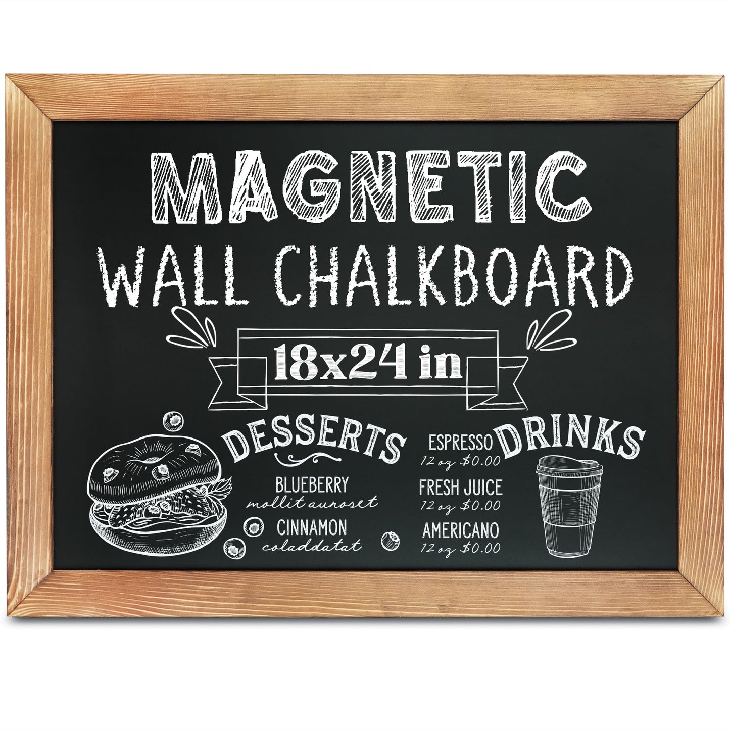 Magnetic Chalkboard Sign, Wood Framed Blackboard, Rustic Chalk Board Easel for Menu Kitchen Wedding Farmhouse Décor, Tabletop or Wall Hanging Display