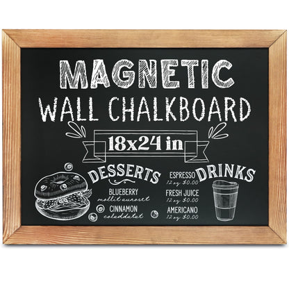 Magnetic Chalkboard Sign, Wood Framed Blackboard, Rustic Chalk Board Easel for Menu Kitchen Wedding Farmhouse Décor, Tabletop or Wall Hanging Display