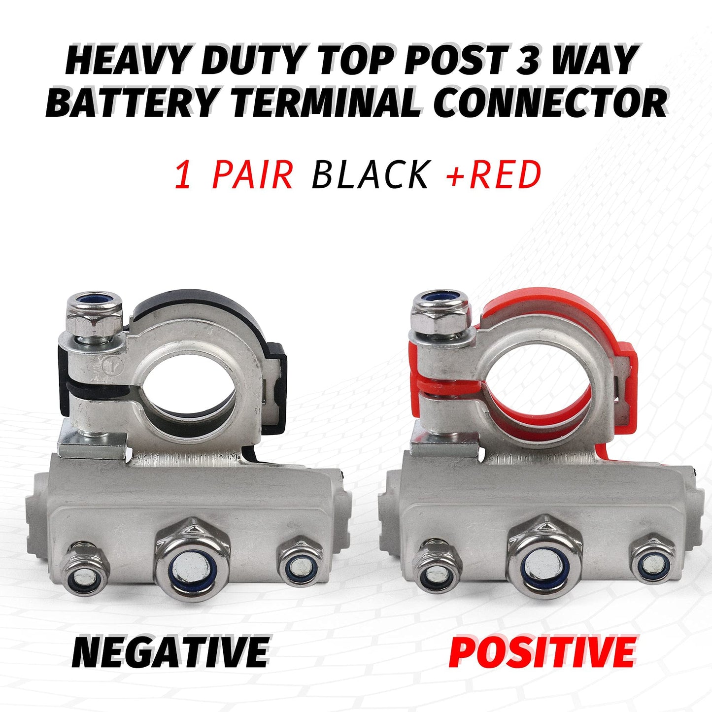LotFancy Battery Terminal Connectors, Top Post Battery Terminals with Protective Covers, 3 Way Posts, Positive Negative for Auto Car Van Boat