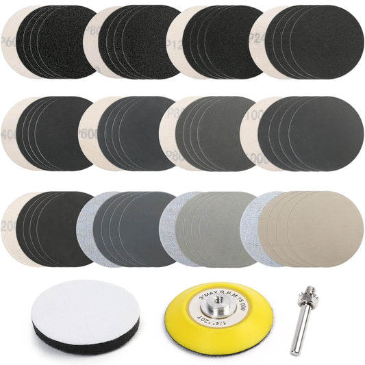 LotFancy 3 Inch Wet Dry Sanding Disc, 60pcs 60 to 7000 Grit, Silicon Carbide Hook and Loop Sandpaper with 1/4” Backing Pad and Foam Buffering Pad, for Automotive Wood Polishing & Finishing