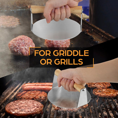 LotFancy Burger Press, 6" Stainless Steel Burger Smasher for Griddle, Bbq, Cookouts, Round