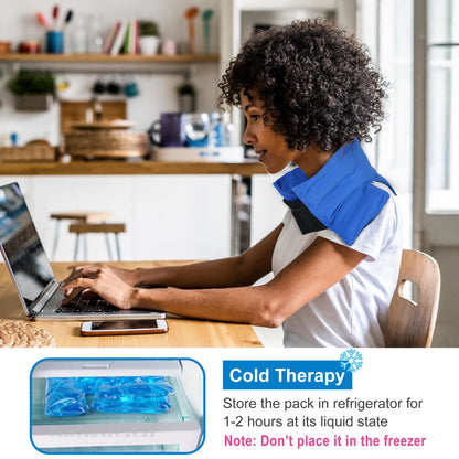 LotFancy Neck Shoulder Heating Pad, with Adjustable Wrap, Reusable Gel Ice Pack for Pain Relief, Click Activated, Instant Hot and Cold Therapy Compress, 16.7” x7.5”, Mother's Day Gift Blue