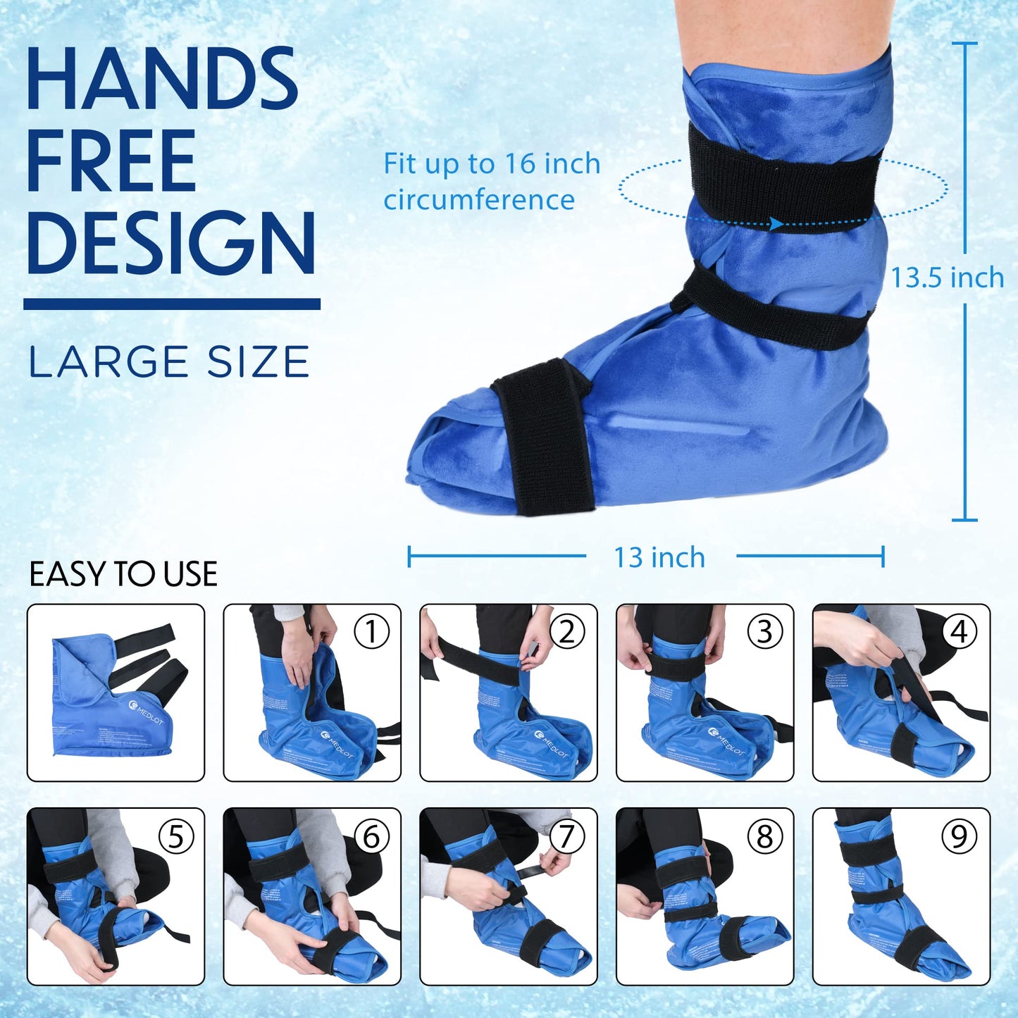 MEDLOT Foot Ankle Ice Pack Wrap, Hot Cold Therapy, Large Reusable Gel Ice Pack for Achilles Tendonitis Relief, Plantar Fasciitis, Injuries, Heel Pain, Plush Lining, with Strap, Mother's Day Gift