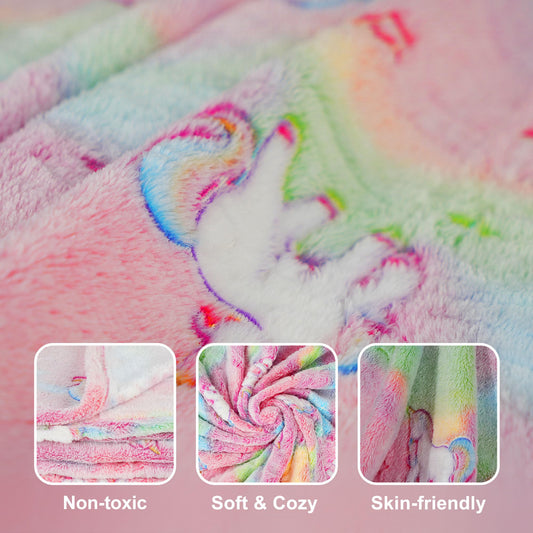 LotFancy Glow in The Dark Blanket, Unicorns Gifts for Girls Boys, Soft Luminous Kids Blankets for Birthday, 60 x 50in