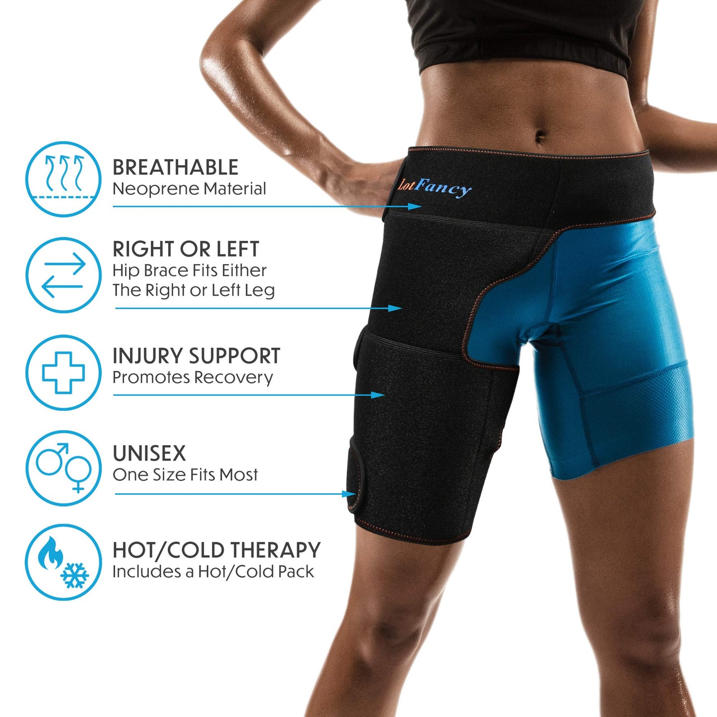 LotFancy Hip Brace with Hot Cold Pack, Gel Ice Pack Groin Wrap Support for Women and Men, Compression Brace for Hamstring, Thigh, Sciatica, Arthritis, Bursitis, Injuries, Nerve Pain Relief