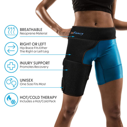 LotFancy Hip Brace with Hot Cold Pack, Gel Ice Pack Groin Wrap Support for Women and Men, Compression Brace for Hamstring, Thigh, Sciatica, Arthritis, Bursitis, Injuries, Nerve Pain Relief