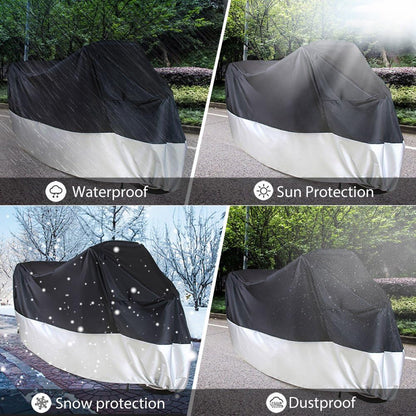 LotFancy Motorcycle Cover - All Weather Deluxe Waterproof Bike Tarp for Scooter Moped Cruiser etc.