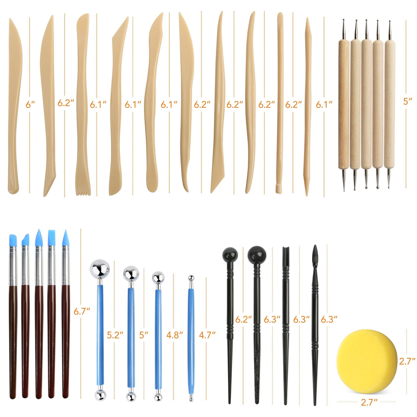 LotFancy Polymer Clay Tools, 30Pcs Modeling Clay Plastic Tools Set with Pouch, Multi-color