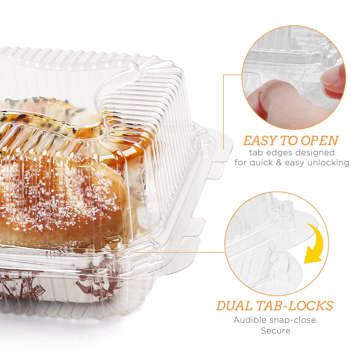 LotFancy Clear Plastic Take Out Containers, 5 x 5 Inch, 125 Pcs Disposable Clamshell Food Containers with Lids, Square Hinged Dessert Containers To Go Boxes for Cake Slice, Salad, Sandwich, Pasta