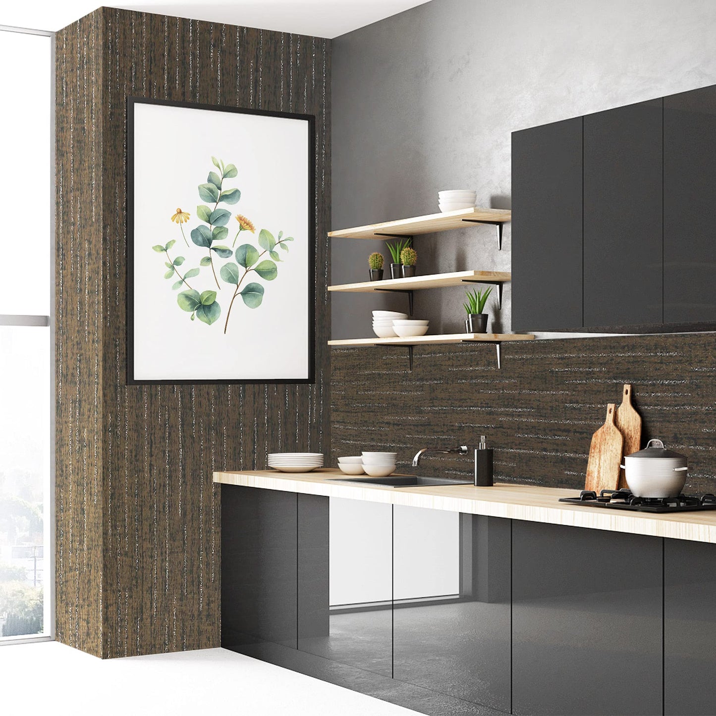 LotFancy Peel and Stick Wallpaper, Mocha Brown, Removable Contact Paper, Self Adhesive Wall Paper