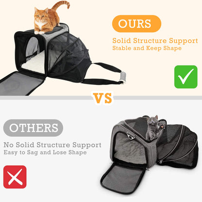 Prime Pets Cat Carrier, TSA Airline Approved Pet Carrier Bag for Small Dogs, Puppies, Kittens, Expandable Soft Sided Cat Carrying Case for Travel, Collapsible, Foldable, Gray